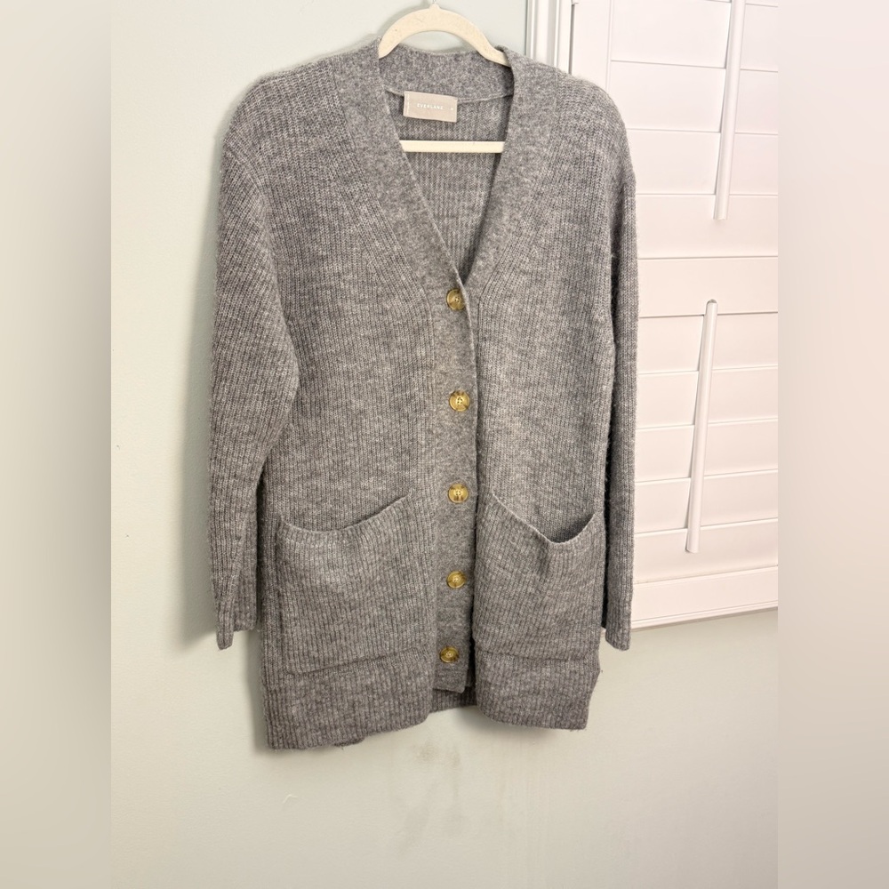 Everlane Alpaca Blend Cardigan Grandpa Coastal Front Gray Medium - Picture 2 of 7